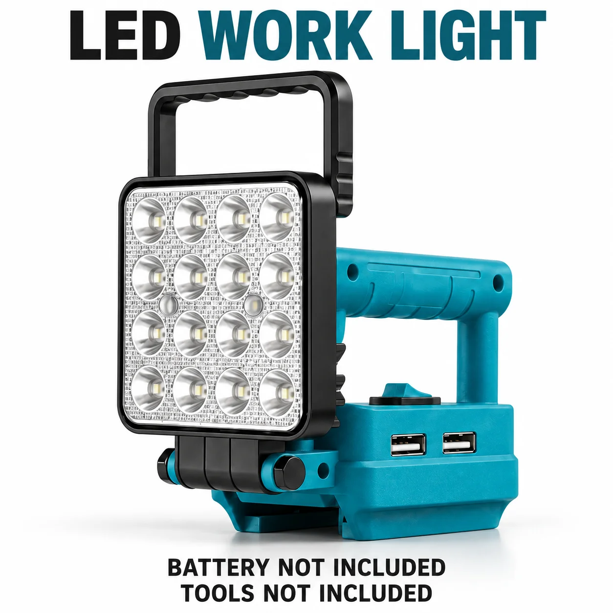 5500-6000K Double Handle LED Work Light for Makita 18V Battery Portable Jobsite Lamp Adjustable Brightness Dual USB Output