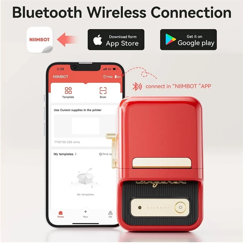 NIIMBOT B21 Wireless Thermal Printer, Portable Label Printer, Handheld, Barcode, Label Manufacturer Printers Coffee Printer #R30