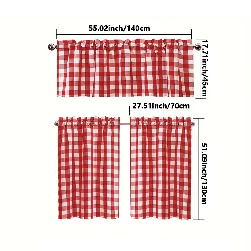 Christmas plaid curtains, kitchen curtains W140xH45cm 1pc, W70xH130cm 2pcs,W140xH45cm&W70xH130cm 3pcs