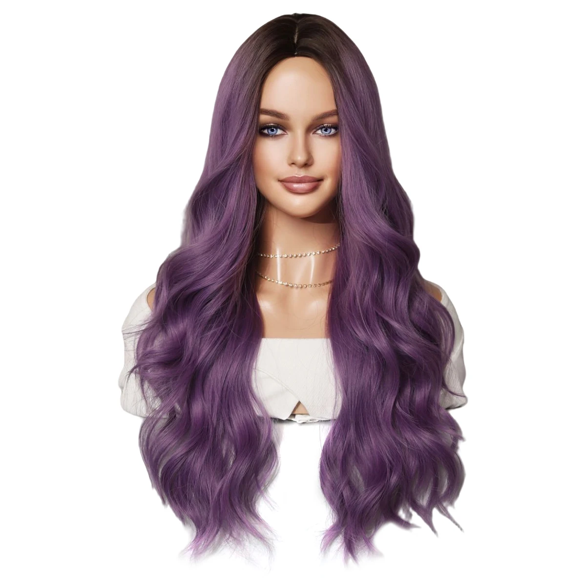 NAMM Long Wavy Purple Hair Wig for Women Cosplay Daily Party Synthetic Wig with Bangs Natural Lavender Lolita Wig Heat Resistant