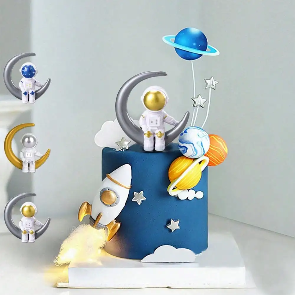 1p Astronaut Cake Topper Planets Spaceman Baking Ornaments For K id B oy Universe Outer Space Birthday Party Cake Decoration