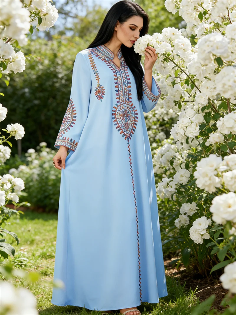 

Eid Djellaba Muslim Women Maxi Dress Embroidery Abaya Dubai Kaftan Kebaya Caftan Marocain Robe Jalabiya Femme Musulmane Vestidos