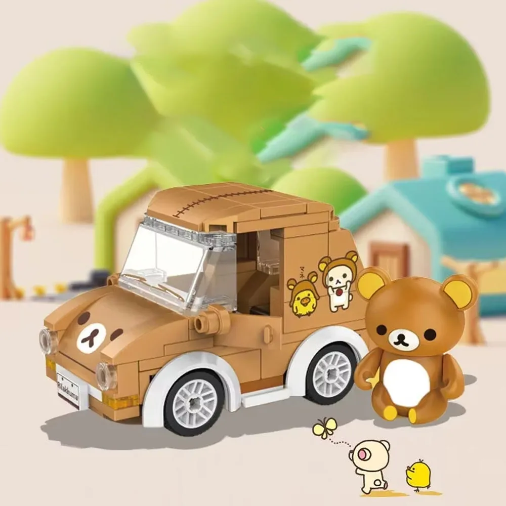 Rilakkuma Bear Car Model Toy Mini Kawaii Cute Building Blocks DIY Assemble Creative Funny Toys For Kid Ornament Decoration Gift