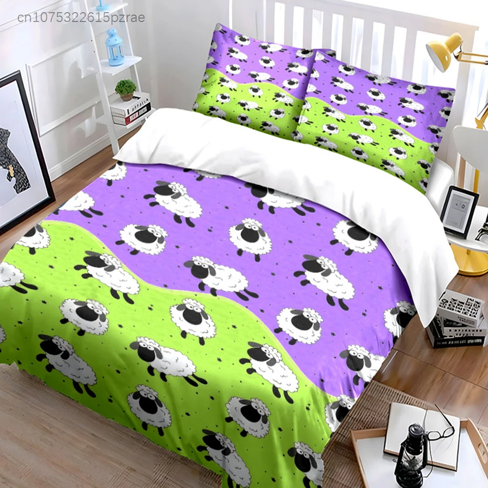 Cute Sheep Pattern Bedding Set Multiple Sizes kid's And adults' Bedroom Exquisite 3PC Bedding set, Gift