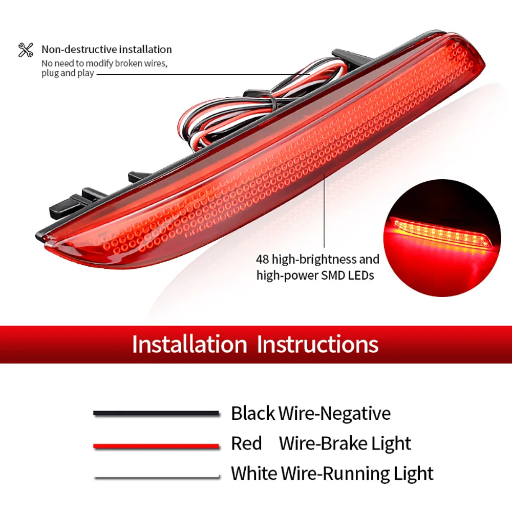 2PCS LED Rear Bumper Reflector Light For Honda JAZZ Fit 2010 2011 2012 2013 CRZ CRV Acura TSX Tail Stop Fog Brake Lamp