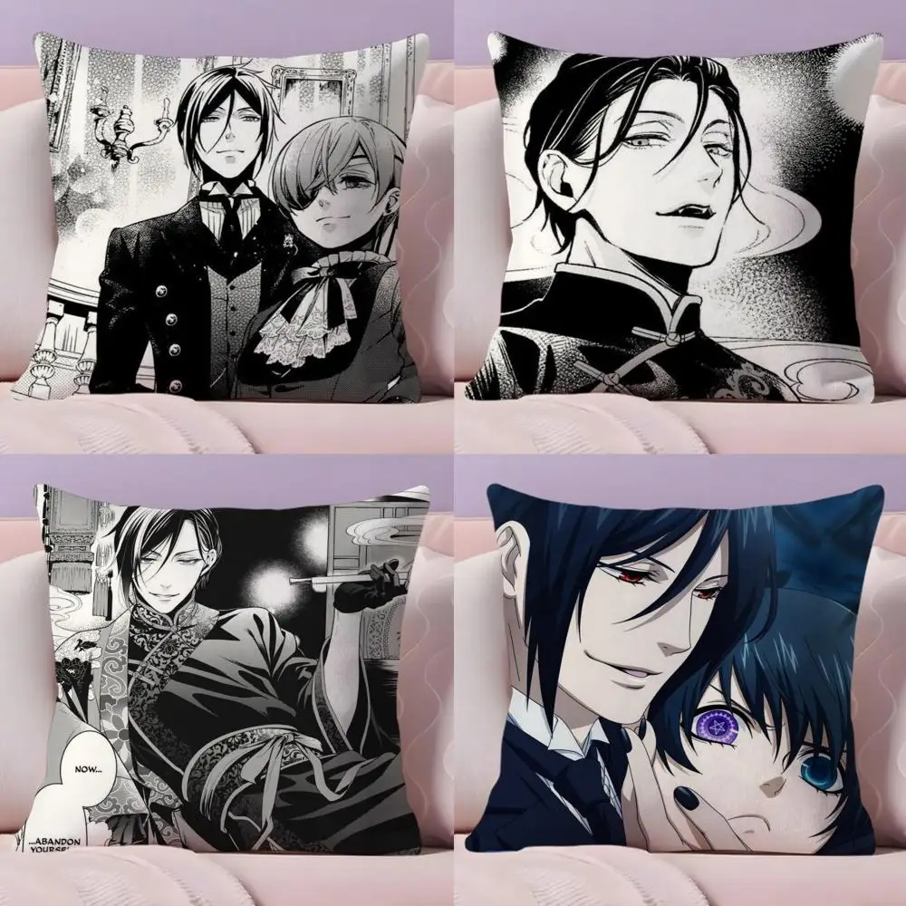 PIKPAKA Anime Manga Black Butler Cushion Cover Plush Fabric Soft Double-Sided Printed Sofa Warm Winter Home Gift Pillow Cover