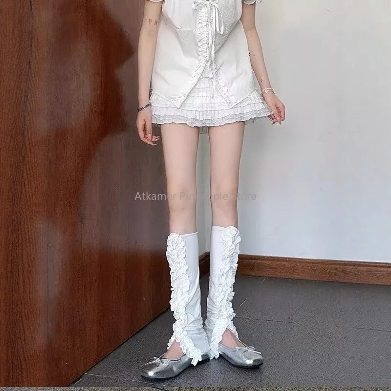 INS-style Ballet-inspired White Slit Lace Calf Sock Covers - Versatile, Slimming & Leg-lengthening, Summer Thin Sock Sleeves
