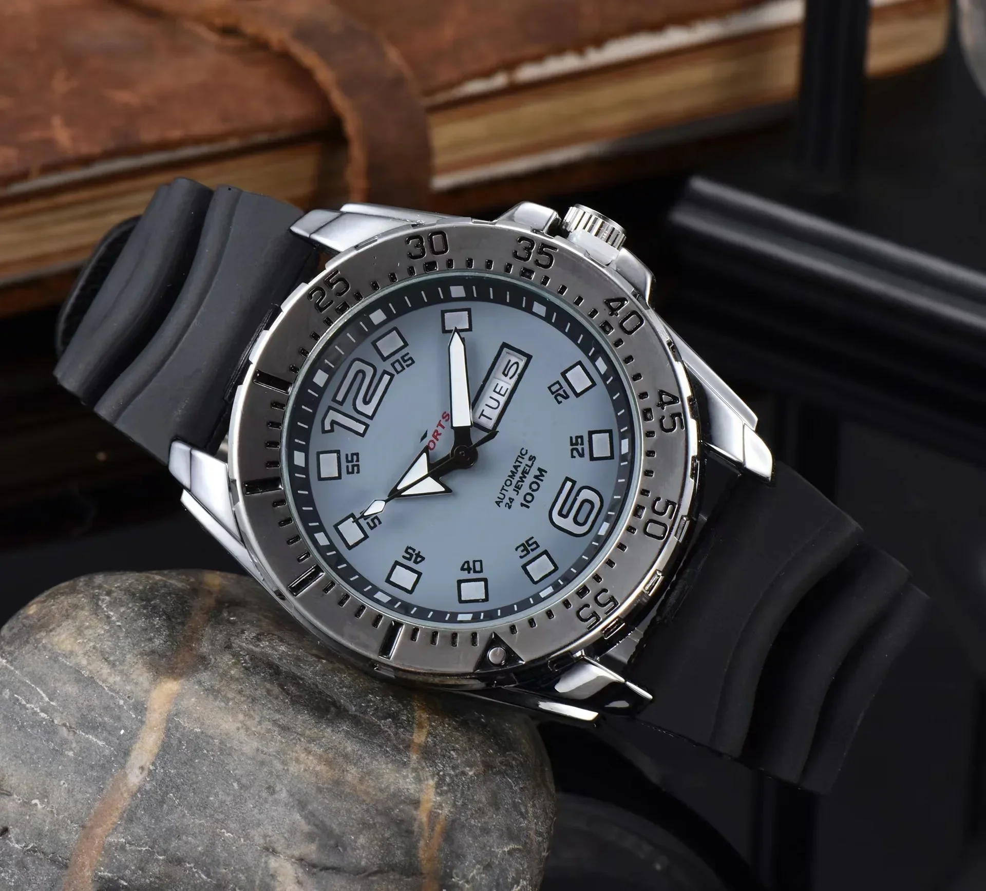 حزام فولاذي للرجال، قرص ساعة كبير عصري، تقويم، أسبوع، ساعة كوارتز راقية