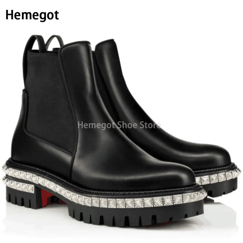 

Men's Black High-Top Boots Crystal Decoration Slip On Winter Booties Ankle Boots Casual Wear-Resistant Shoes for Men New In