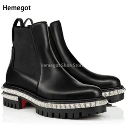 Men's Black High-Top Boots Crystal Decoration Slip On Winter Booties Ankle Boots Casual Wear-Resistant Shoes for Men New In