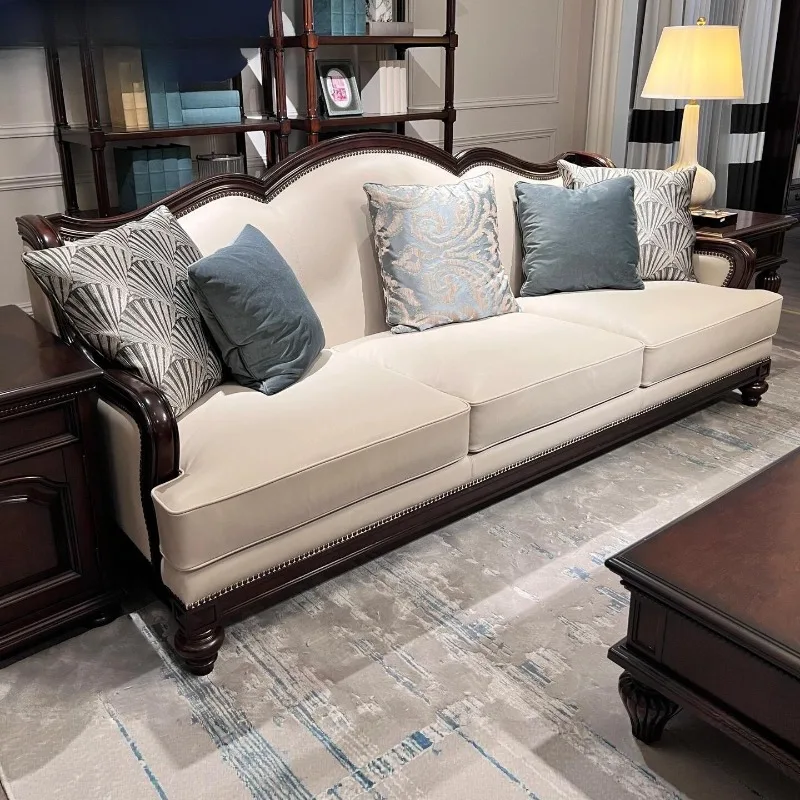American solid wood fabric sofa European retro sofa combination living room sofa advanced household small apartment