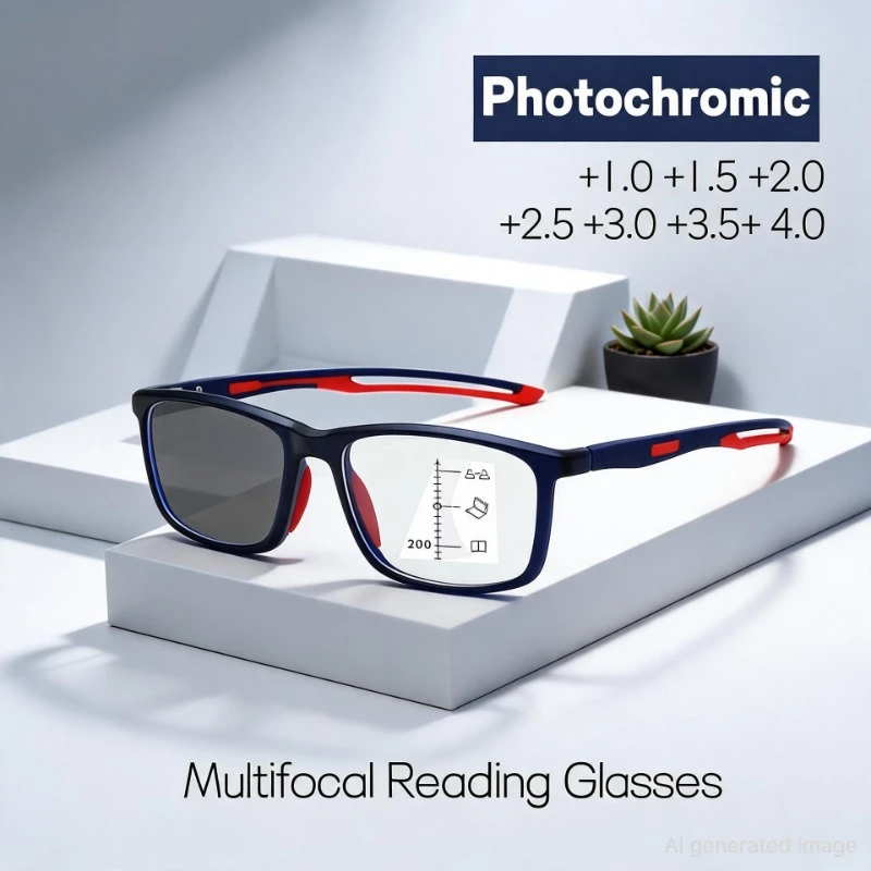 Lunettes Multifocales Progressives Photochromiques Nouvelles et Tendance 3 en 1 pour Hommes, Idéales pour le Sport, la Lecture et la Presbytie 2027