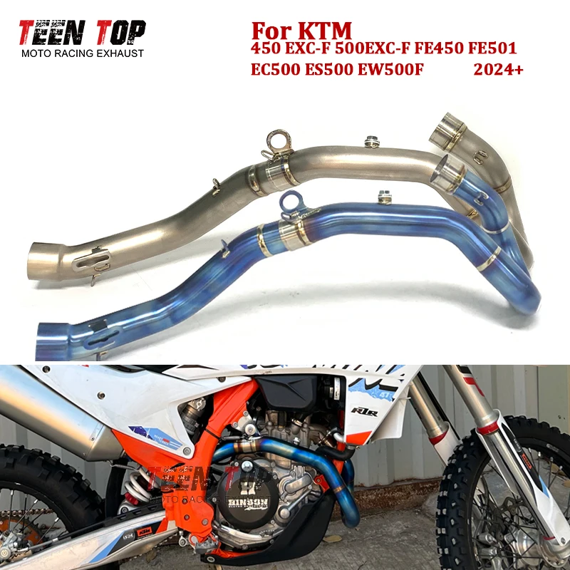

Передняя выхлопная труба для KTM 450 EXC-F 500 EXC-F FE450 FE501, выхлопная труба для мотоцикла 2024 + 50,5 мм, титановая выхлопная труба