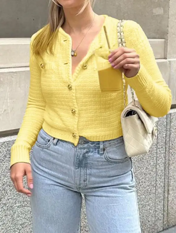 Moda lazer férias lã botão manga comprida camisola feminina, novas roupas femininas para outono e inverno 2025