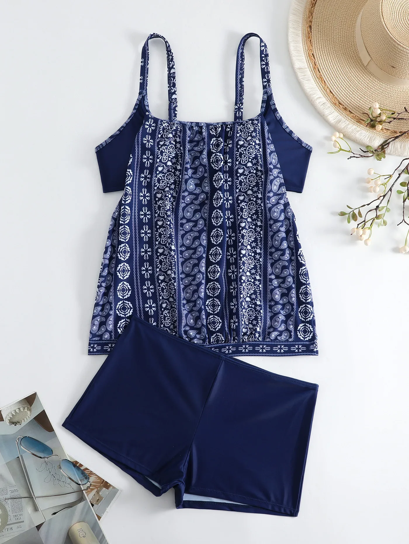 

Women Beachwear Floral Print Summer Tankini Sets Monokini Swimwear Bathing Suit Woman Two Piece Bikini Set High Waisted Swimsuit