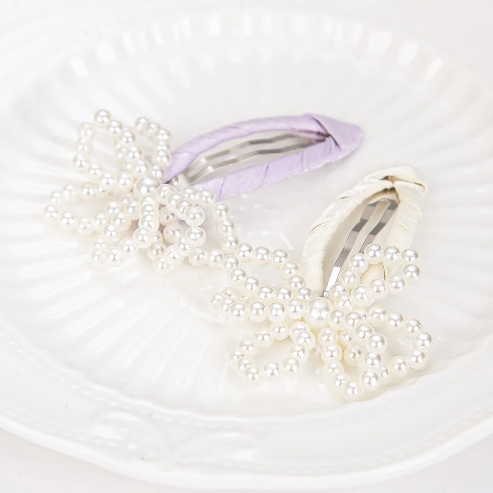 

2Pcs/Set Vintage Princess Girls Pearl Hair Clips Cloth Covered BB Barrettes Heart Hairgrips Korean Kids Snap Hairb Accessories