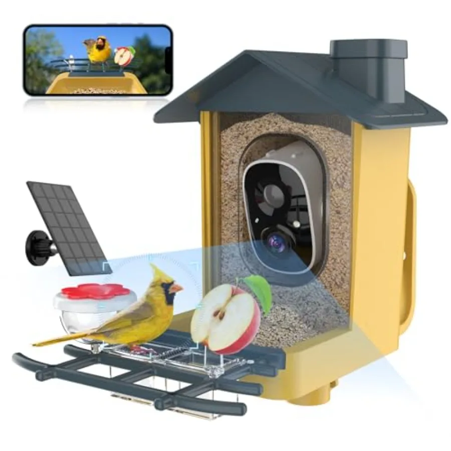 

Bird feeder with camera for outdoor use made of durable ABS plastic in black featuring AI bird species identification 2K live s