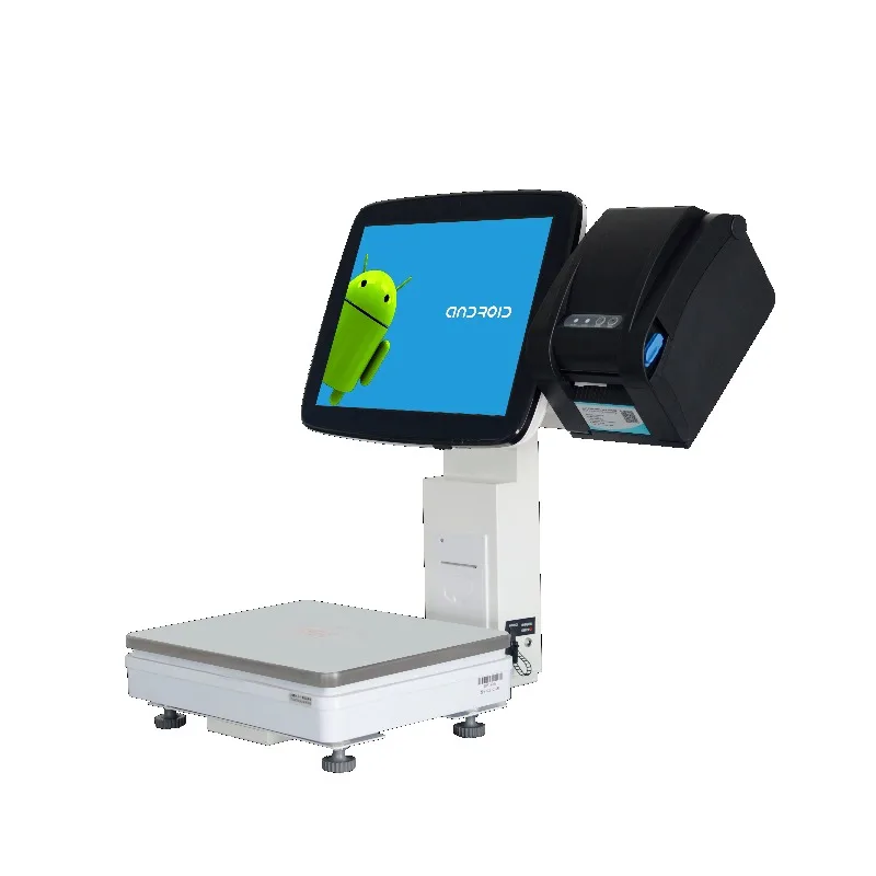Supermarket 15Inch All in One Digital Weighing Billing Machine with Thermal Printer Windows System POS Scale