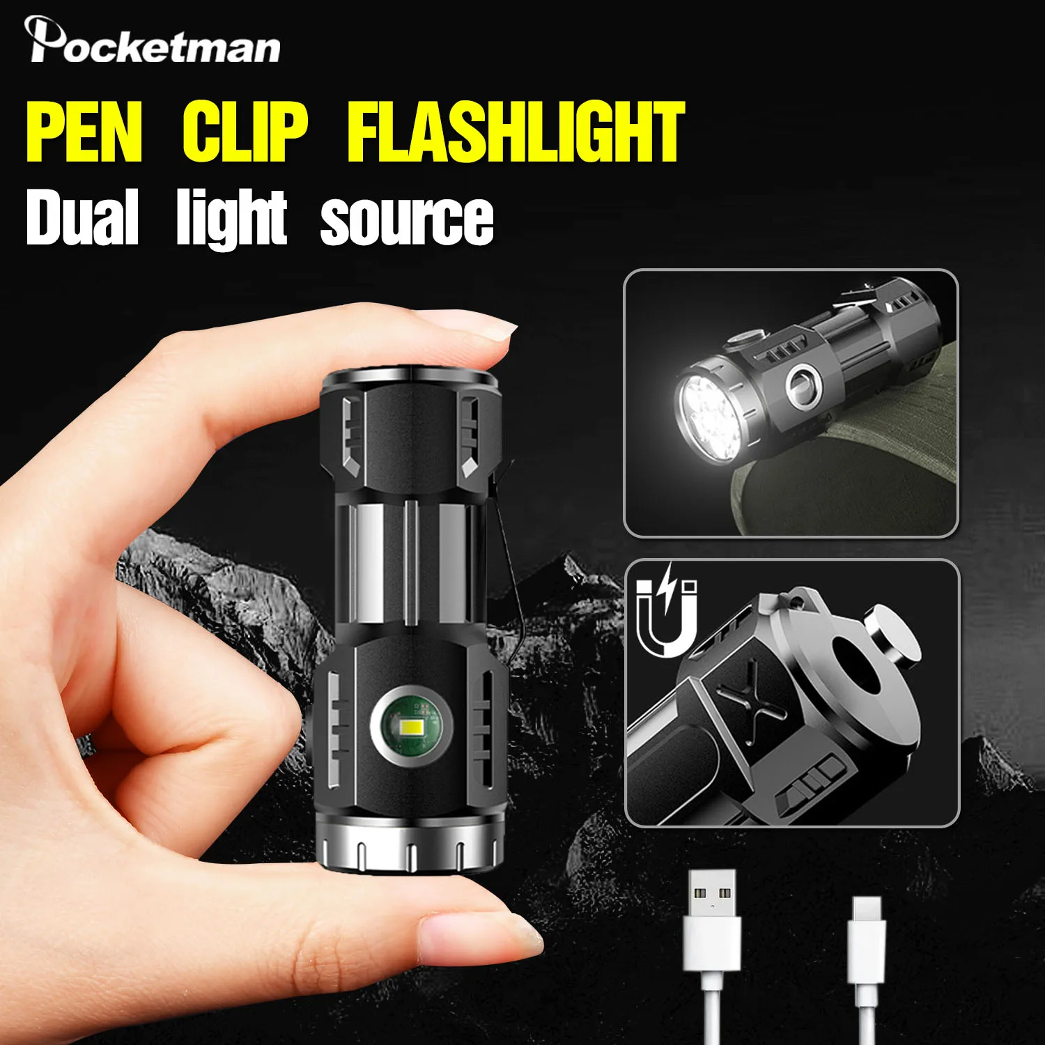 

High Quality 4/6/8*P35 LED Flashlight Highlight MINI Torch USB Rechargeable with Tail Magnet Outdoor Emergency Camping Lamp