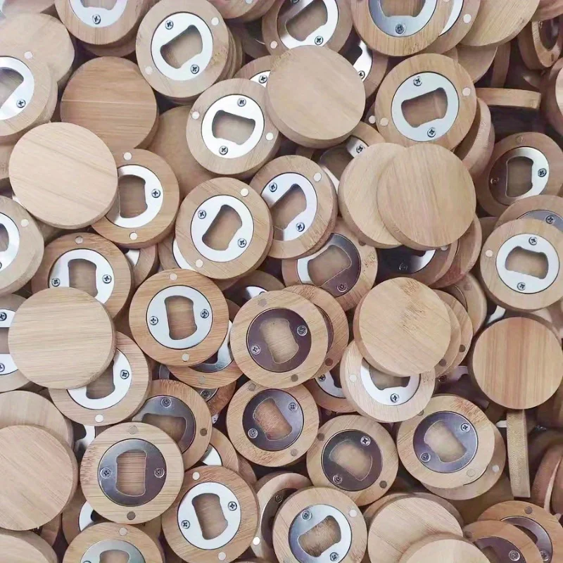 

40pcs DIY Blank Bamboo Bottle Opener with Fridge Magnet Wedding Favors for Guests Solid Blank Opener for DIY Engraving Printing