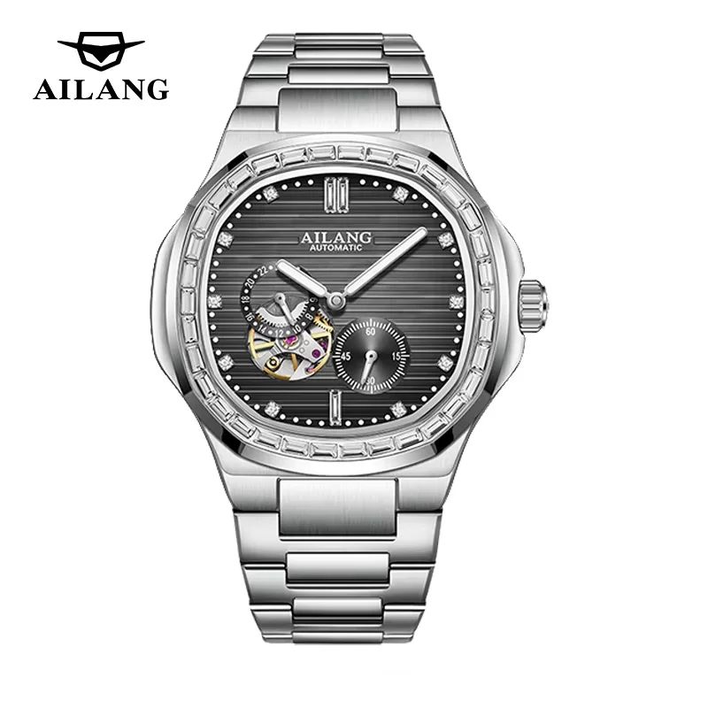 2026 High-end Luxury Square Man Watch Sapphire Stainless Steel Skeleton Moon Phase Classic Automatic Movement Male Watches