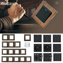 DIY EU 16A Wood Design Aluminium UK Wall Socket  1 2 3 4 Gang Human Sensor Switch S6 Wallpad Metal Frame USB Power Outlet Tree