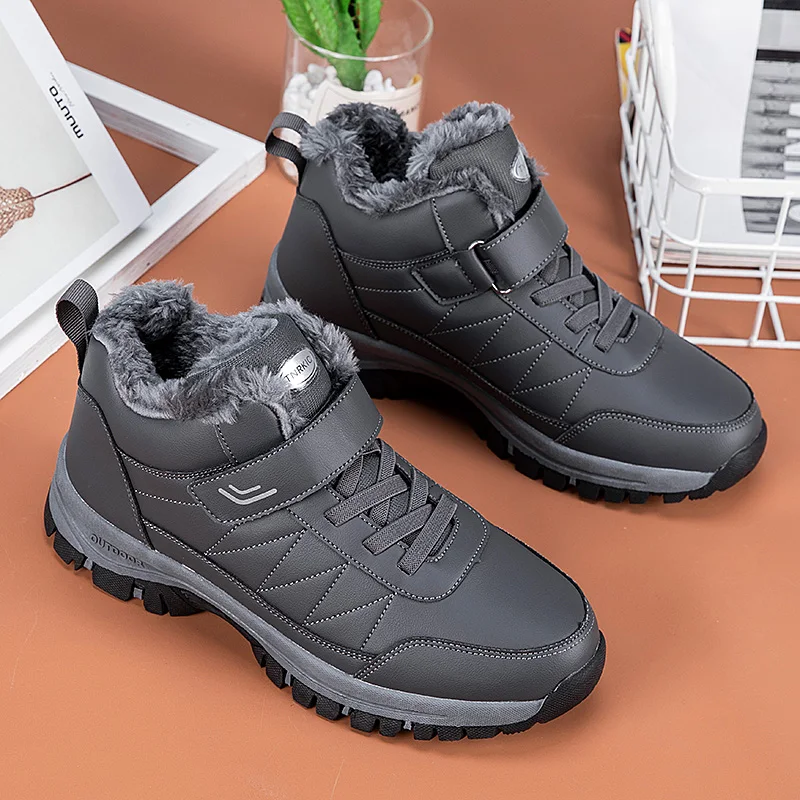 Winterstiefel für Herren aus Mikrofaser-Leder, Schneestiefel, Plüsch-Warm-Freizeitschuhe, wasserdichte Herrenstiefel, männliche Sneakers, Winter-Knöchelstiefel. – Detail 11