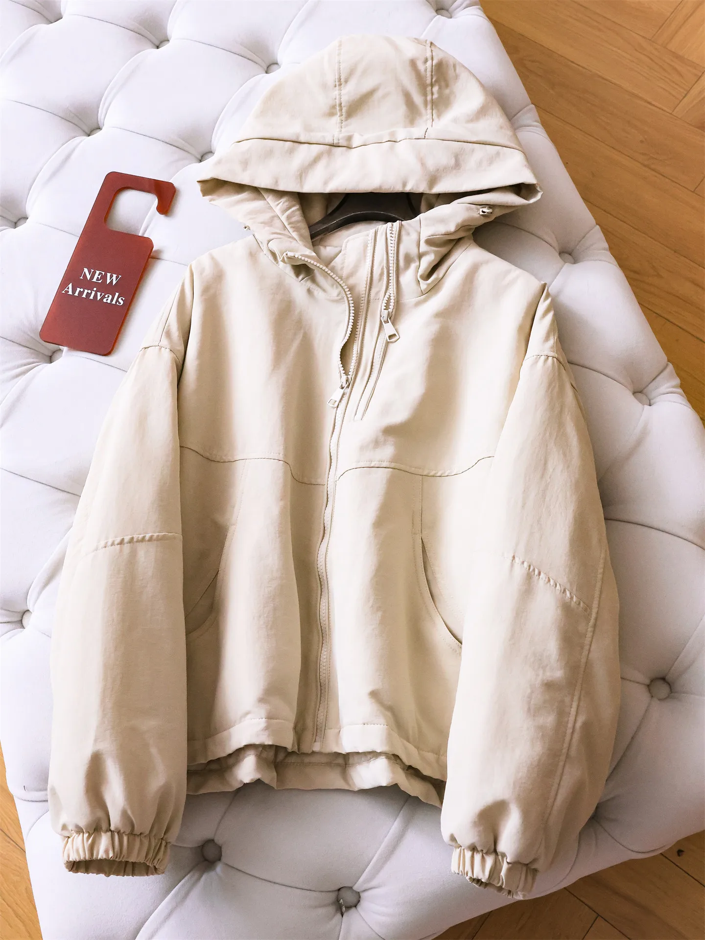 Slimming Pure Color Short Coat Hooded Long Sleeve Women's Cotton Jacket Comfortable Warm Versatile Commute Style Thickened Zi...