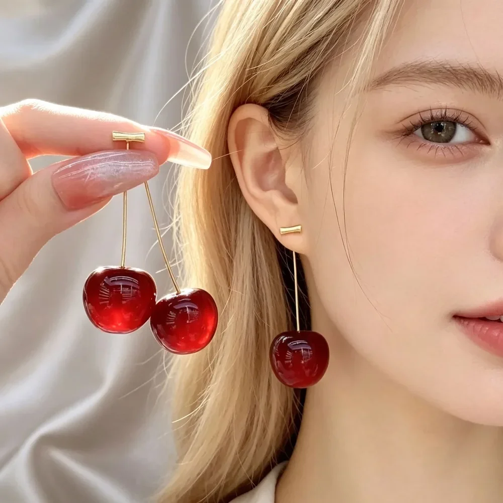 Women Cute Cherry Earrings Fashion Versatile Daily Jewelry Easy to Match All Outfits