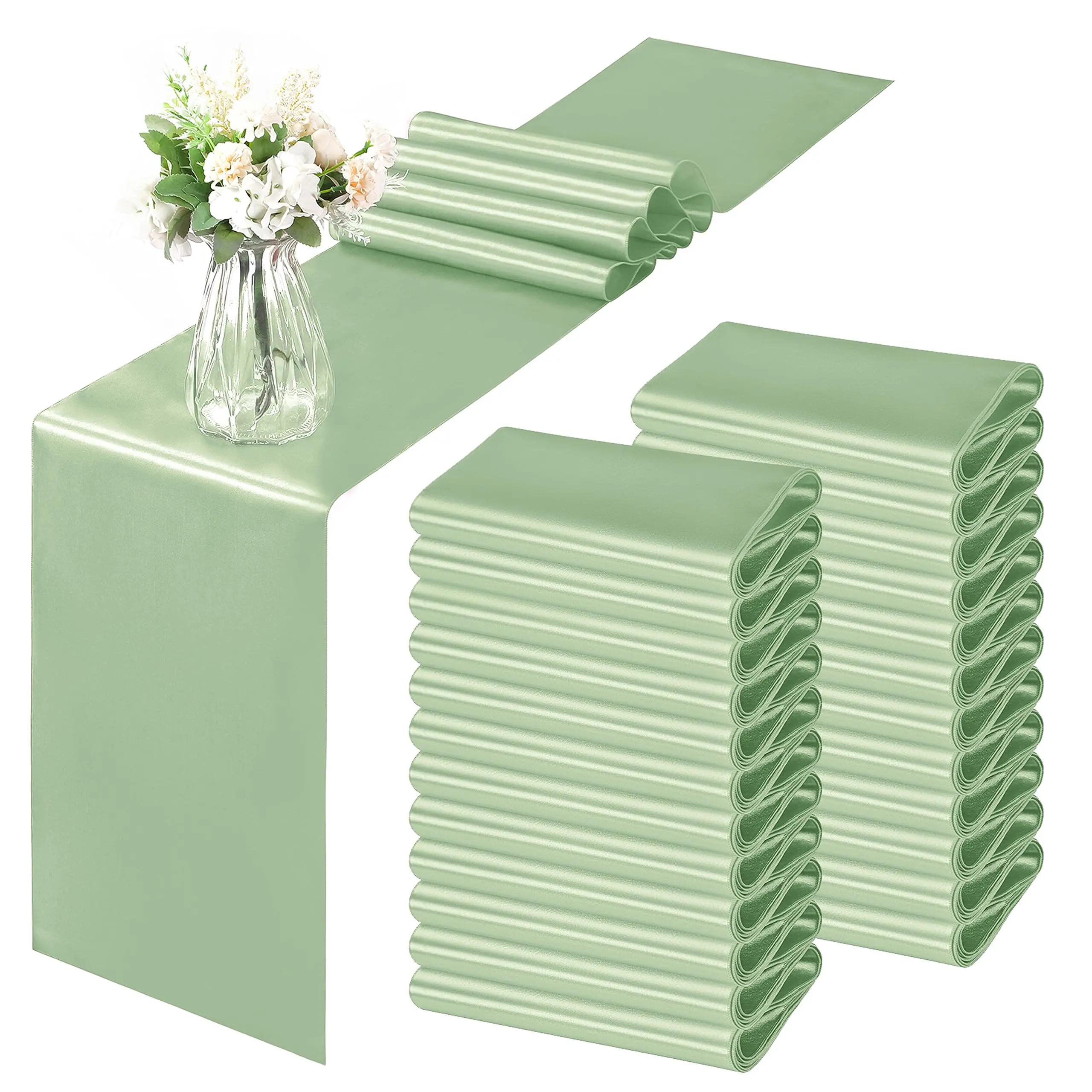 

10-Pack Wedding Satin Table Runner 12x108 Inches Long,Smooth Table Runners for Christmas, Birthday Parties, Banquets Decorations