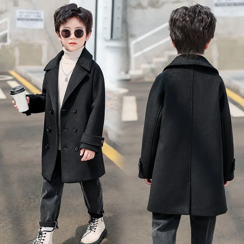 Girls Wool Coat Jacket Outerwear 2023 Blue Thicken Velvet Winter Autumn Cotton Plus Size Children\'s Clothing