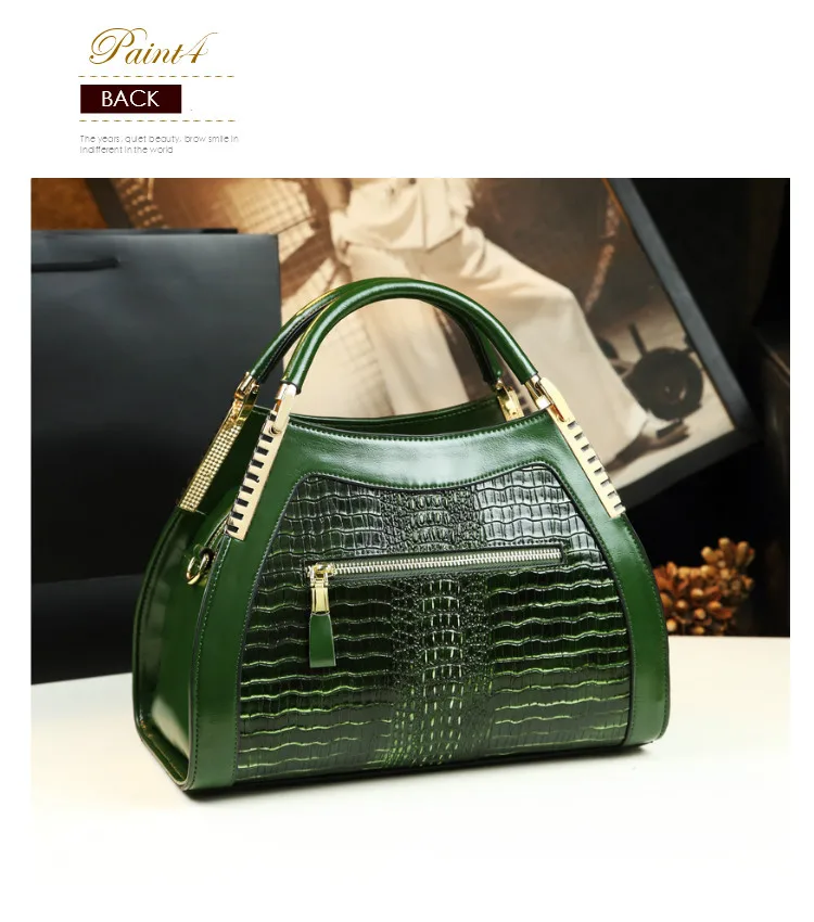 Genuine leather crocodile pattern handbag Women middle-aged female bag mother bag shoulder messenger bag multi-layer large bag