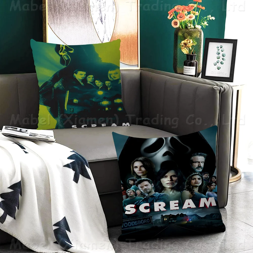 Scream Horror Pillow Covers Cartoon Sofa Decorative Home Double-sided Printing Short Plush Cute Cushion Cover