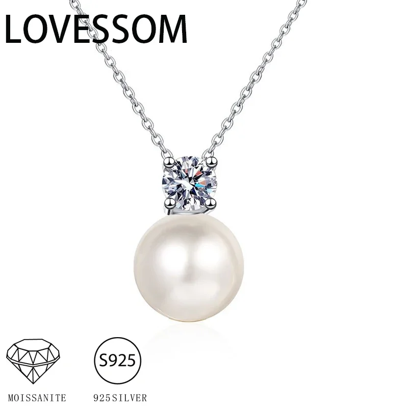 925 Sterling Silver 0.5 Carat Moissanite Pearl Necklace Clavicle Chain High-end Fashion Light Luxury Niche Ladies Souvenirs