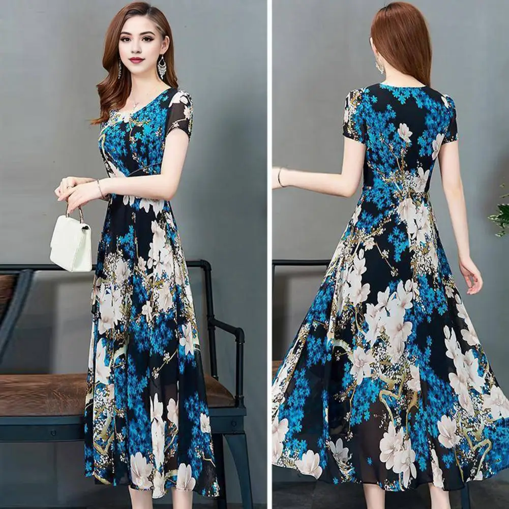 

Women Attire Elegant Floral Print A-line Midi Dress for Women High Waist Pleated Formal Party Dress with Short for Summer