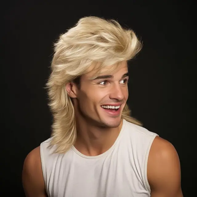 Syntetyczna długa blond peruka wykonana maszynowo dla mężczyzn 70s 80s Kostium Fancy Party Curly Punk Rocker Kostiumy Halloween dla mężczyzn