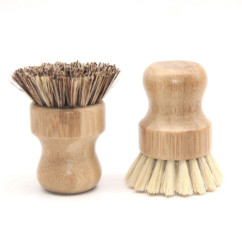 Bamboo Dish Scrub Brushes Kitchen Wooden Cleaning Scrubbers for Washing Cast Iron Pan/Pot Natural Sisal Bristles
