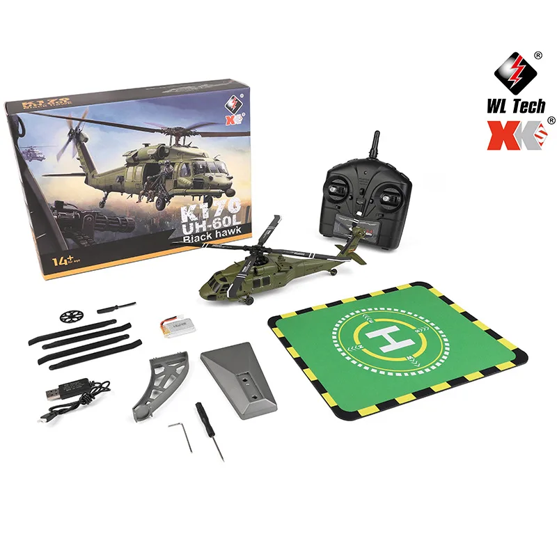 Wltoys K170 Black Hawk Uh60l helicóptero de control remoto cuatro canales cuatro hélice simulación sin escobillas altura fija modelo Ai