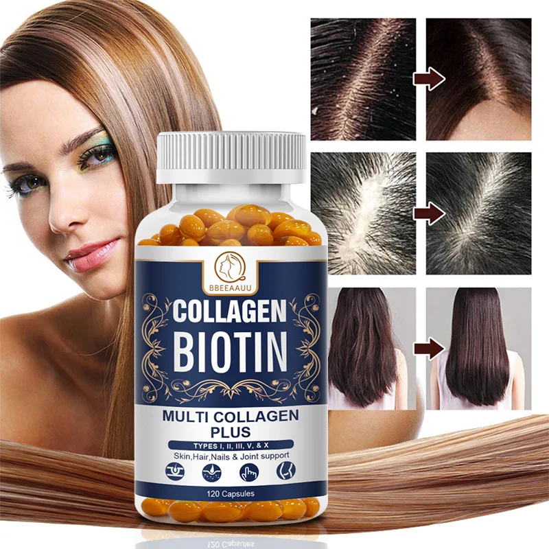 BBEEAAUU Collagen Biotin Capsule Biotin for Hair Growth Hair, Nail and Skin Health Baldheaded Dry Hair Nourishing Hair Roots