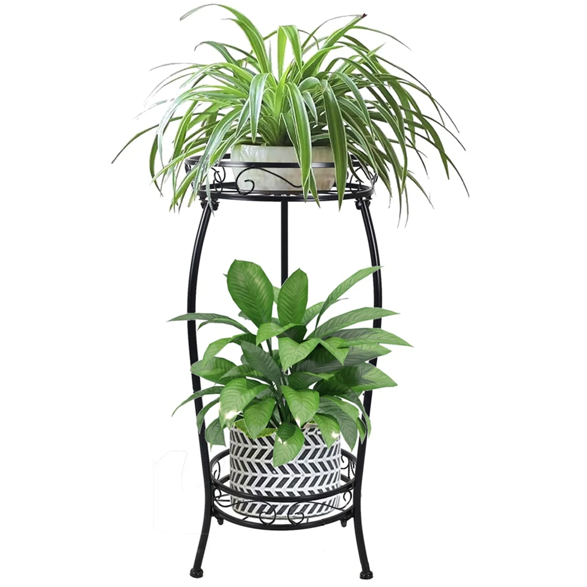 A04I Plant Stand Indoor Outdoor 2 Tier 25inch Tall Metal Potted Holder Flower Pot Stand Heavy Duty Plant Shelf Rustproof Iron