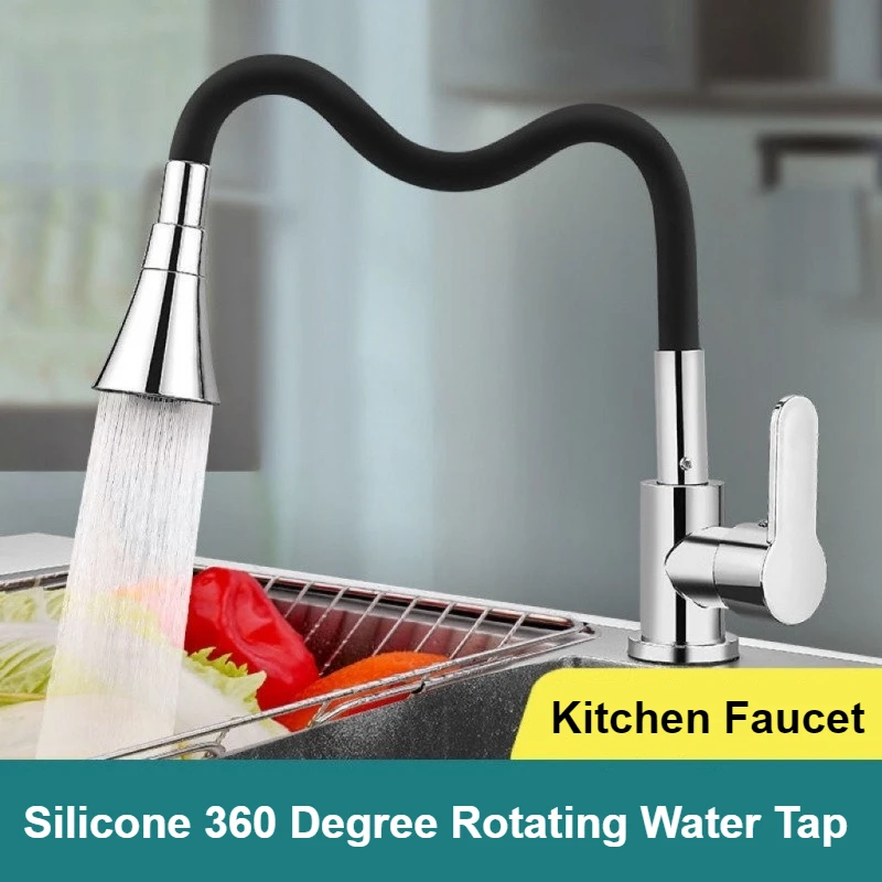 Silicone 360 Degree Rotating Water Mixer Tap Flexible Hose Kitchen Faucet Hot and Cold Water Tap Bathroom Faucets Deck Mounted