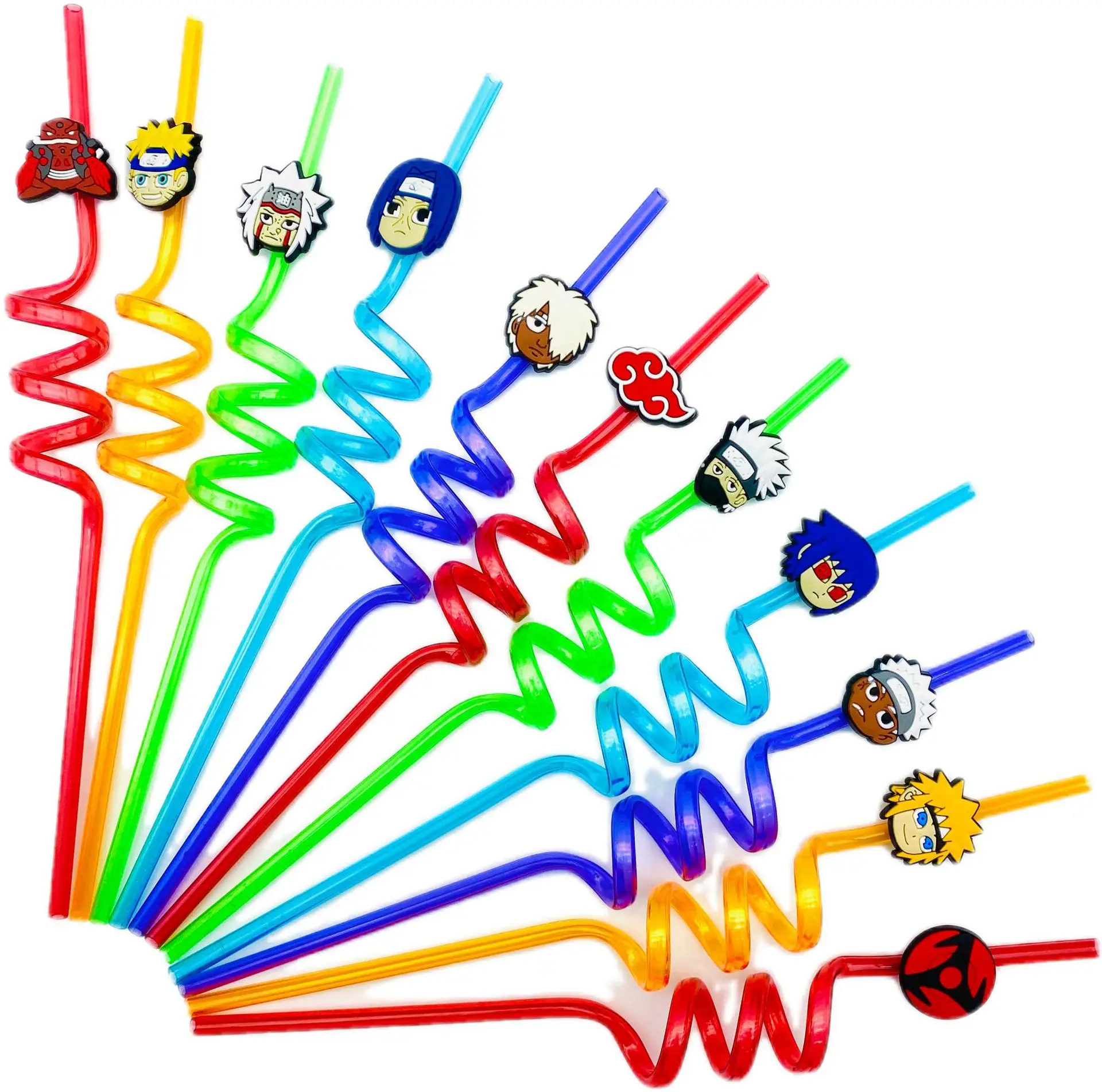 Narutos 3D PET Cartoon Anime Cannuccia di plastica morbida Ragazzo Ragazza Decorazioni per feste di compleanno per bambini Cannucce Regali di compleanno per bambini