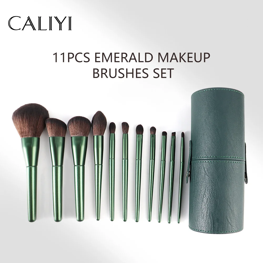 Caliyi 11ชิ้นแปรงสำหรับแต่งหน้าพร้อมที่ยึดคอนซีลเลอร์แป้งรองพื้นแปรงปัดแก้มอุปกรณ์แต่งหน้าเครื่องมือแปรง