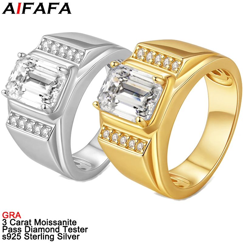 New Arrival 3 Carat Emerald Cut Moissanite Diamond Man Rings High Quality s925 Silver Moissanita Men Gold Ring Fine Jewelry GRA
