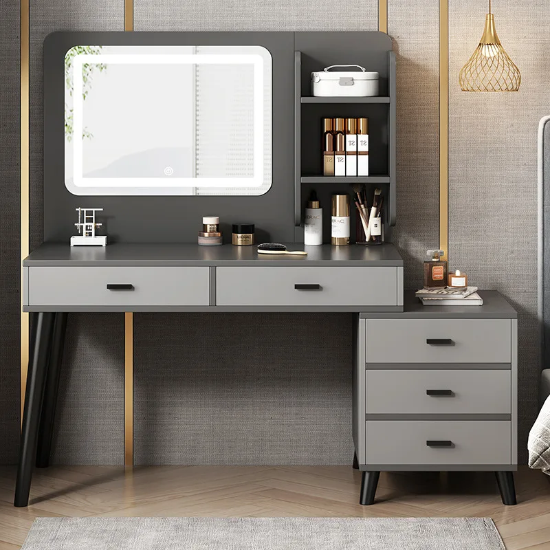 &About ModernCustom Small Apartment Bedside Storage Cabinet Bedroom Integrated Dressing Table LED Touch Illuminate Mirror Panel*