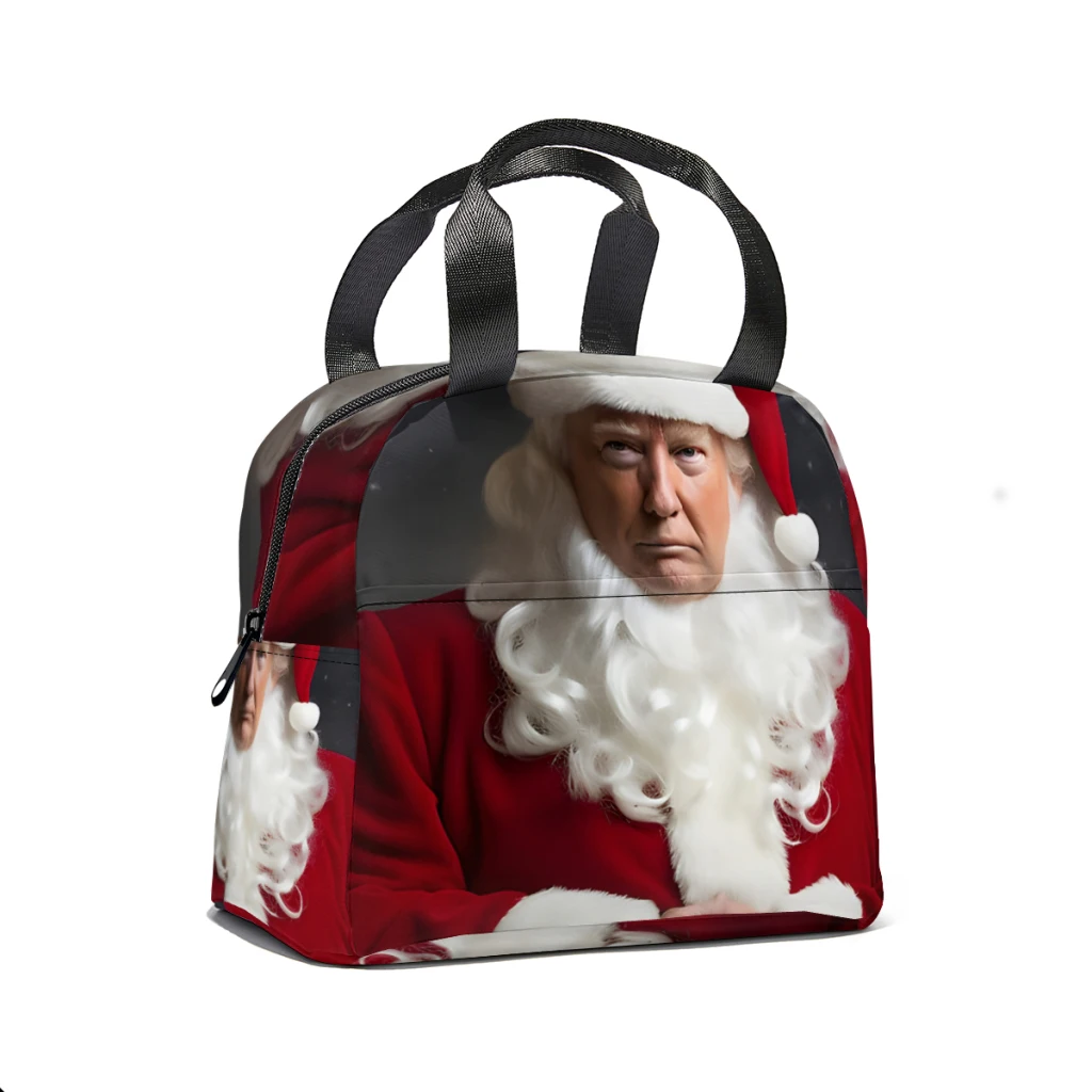 Donald Trump At Christmas Portable Lunch Bag Food Thermal Box Durable Cooler Lunchbox with Shoulder Strap Picnic Bag Office