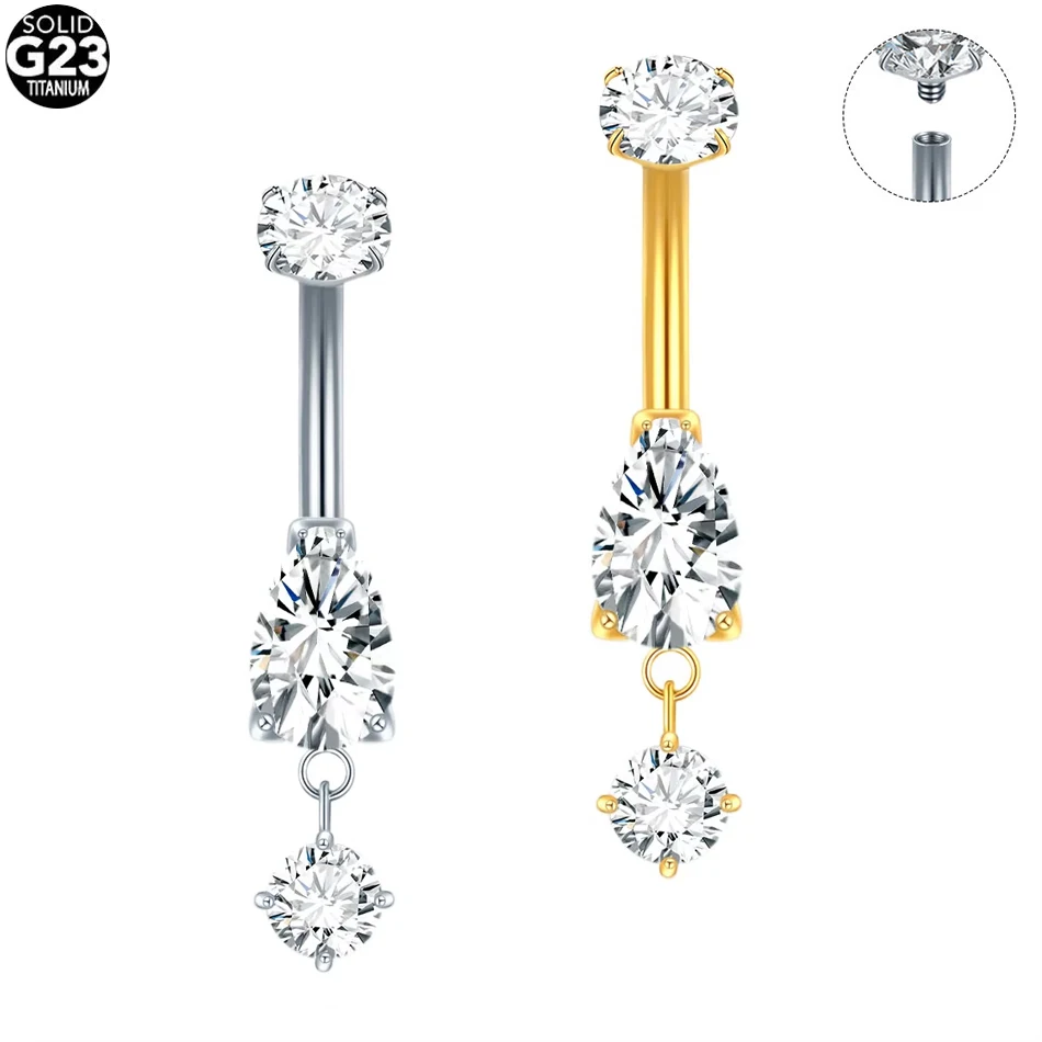 1Pc/5Pcs G23 Titanium Waterdrop CZ Belly Button Rings for Women Internally Threaded Navel Rings Piercing Body Jewelry