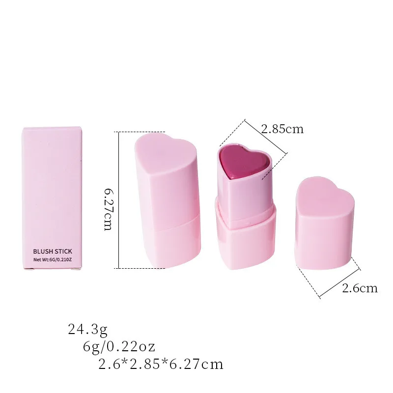 Make-up Blush Stick Private Label Maak je eigen logo Gezichtsmake-up Schattig Hart Bute Roze Blusher Shimmer Stick Crème Blush 5st