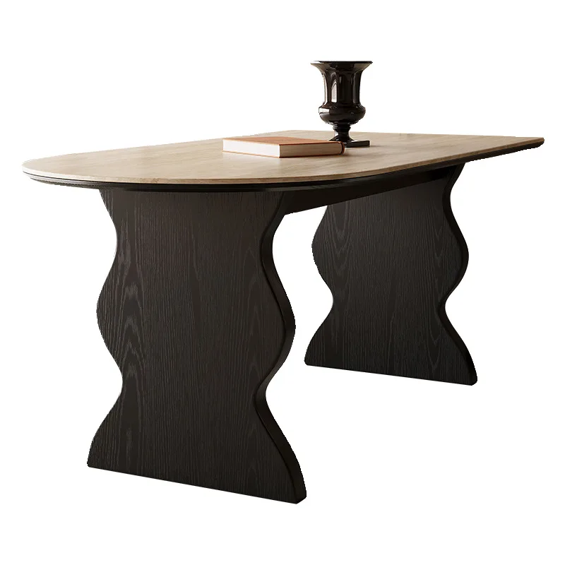 

French retro rock slab dining table household ash wood walnut Nordic medieval Roman cave stone slab