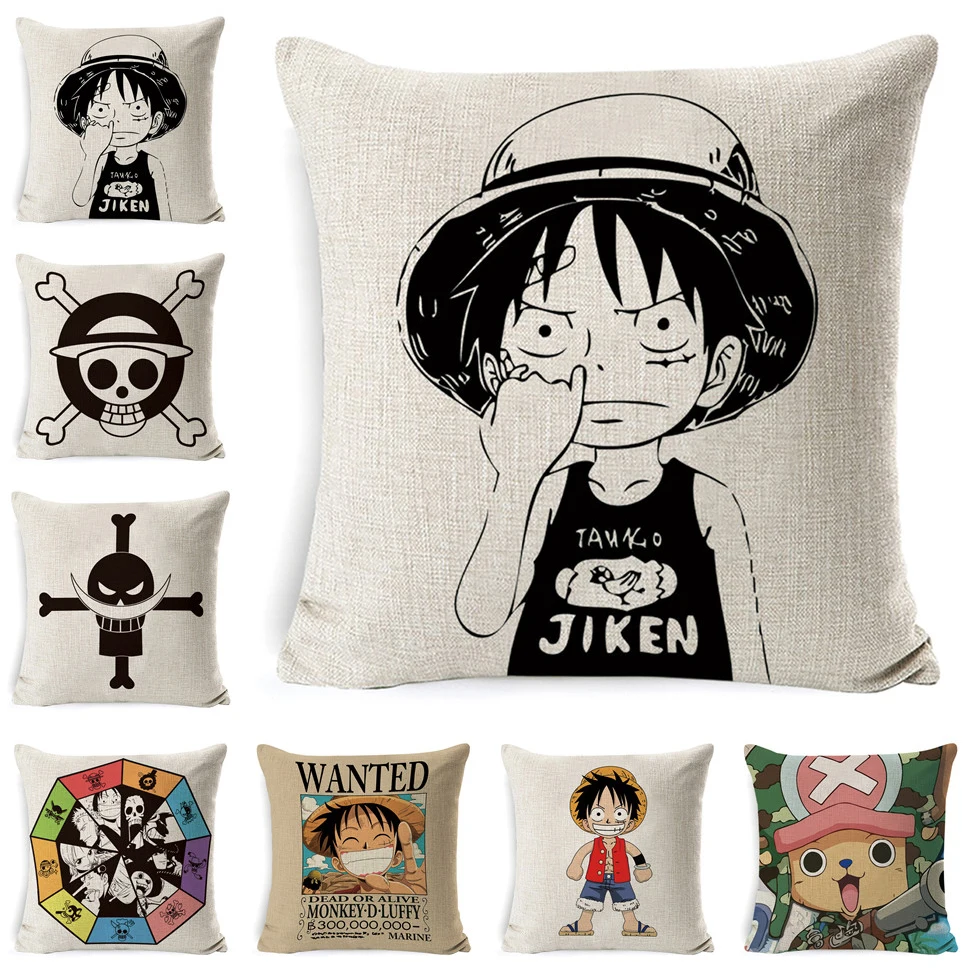 Juste de taie d\'oreiller en lin de la série Luffy, oreiller de taille, polyester, voiture, bureau, offre spéciale, une pièce, 45x45cm